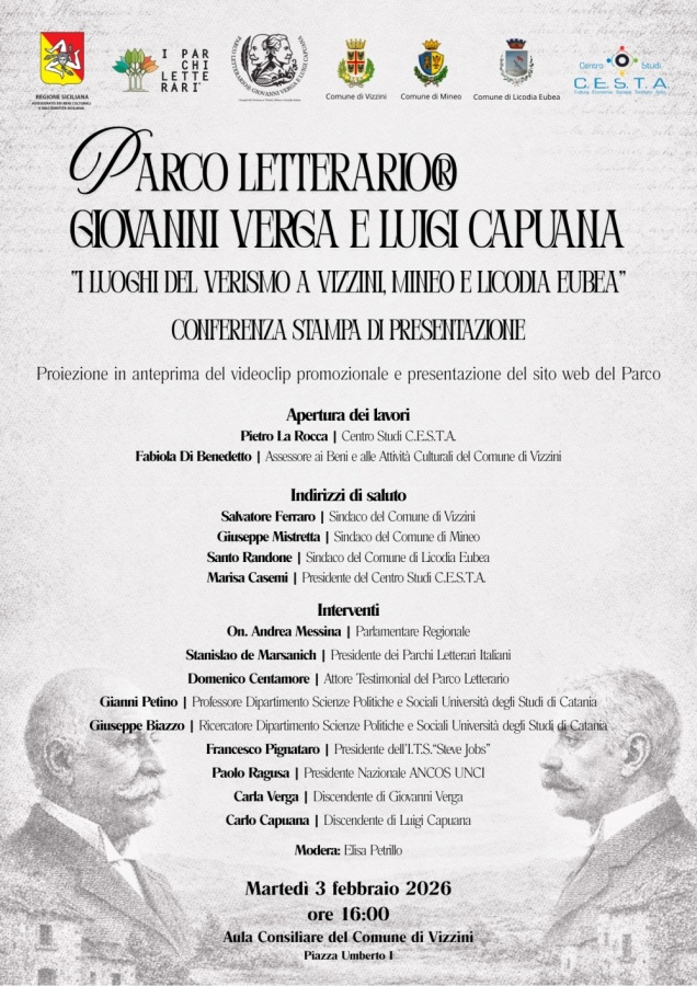 Nasce il Parco Letterario® Giovanni Verga e Luigi Capuana: conferenza stampa di presentazione a Vizzini